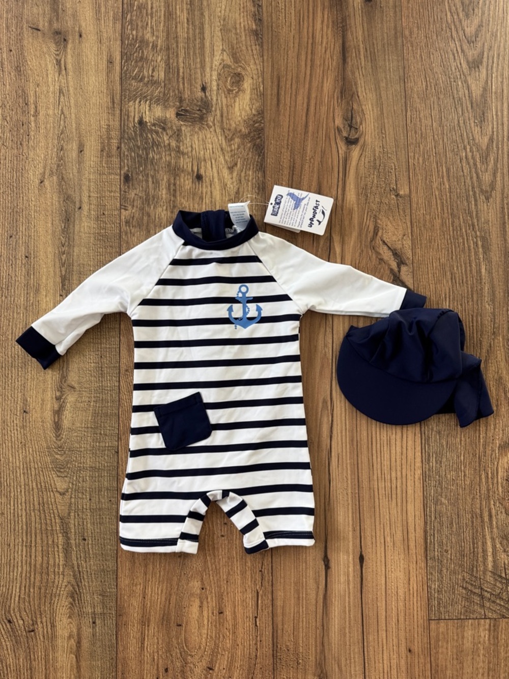 Nautical Striped Navy & White Baby One-Piece with Anchor